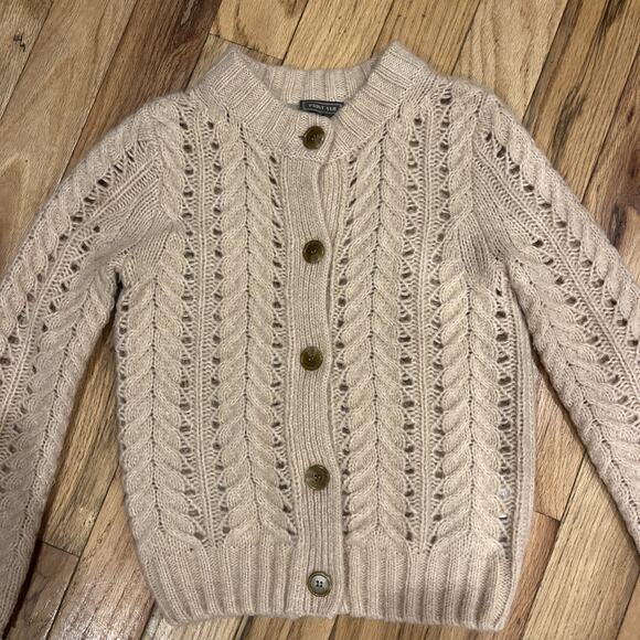 J Crew Point Sur Pointelle Cardigan Sweater Pink Size XXS Small Cable Knit - Picture 1 of 12